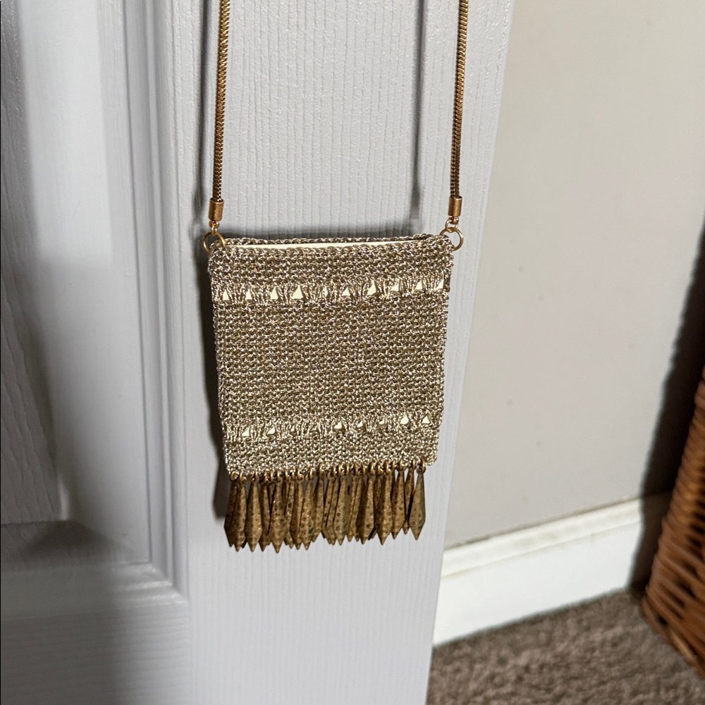 Zara  Metallic Gold Beaded Fringe Crossbody